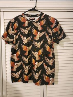 Men’s Black Owl Print Short-Sleeve Shirt